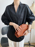 Women White Elegant Big Size Blouse New V-collar Long Sleeve Loose Fit Shirt Fashion Tide Spring Autumn 2023