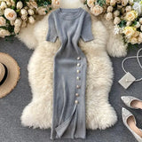 Solid Korean Vintage High Waist Women Dress Bodycon Sexy Stretch Knitted 2022 Summer Dresses Chic