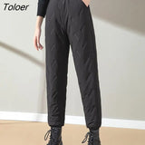 2023 Winter Warm Down Cargo Pants Women Elastic High Waist Harem Pantalones Woman Streetwear Solid Cotton