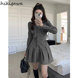 2023 Women's Clothing V-neck Pleated Mini Woman Dress Slim Fit Long Sleeve Shirt Dresses Korean Y2k Vestidos De
