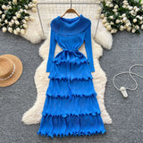 Folded High-Grade Sense Of Small Vintage Collar Lace With Waist Lotus Leaf Side Pressure Folded Elegant Dress