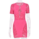 Sisterlinda Autumn Sexy See Through Bodycon Mini Dress Women Casual Street Short Sleeve Hollow Out Party Clubwaer Female