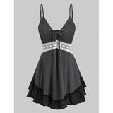 Sleeveless Top Women Paisley Print Empire Waist Asymmetric Tank Top Summer Sexy Lace Italian Lace-up Crop