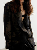 Fashion Women Blazer Notched Collar Long Sleeve Hidden Breasted Print Asymmetric Ruffle Suit Jacket Summer 2023 New