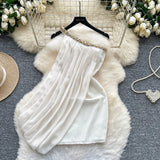 Elegant Dress Women's Summer Famous High-End Feel Lotle Side V-Neck Waist Thin Print Large Swing