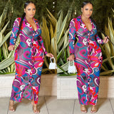 Fashion Print Mesh Sheer Bodycon Dresses for Women 2023 Fall Sexy Nightclub Button Up Long Sleeve Maxi Dress
