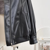 Faux Leather Zipper Over-shirt Jacket-Outfit