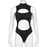 Sexy Cut Out Backless Body Suits Women Night Club Outfit Techwear Black Sleeveless Backless Bodysuit Top