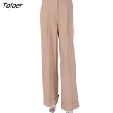 Black Pleated Palazzo Pants Women High Waist Casual Autumn Trousers Work Wear Floor-Length Loose Office Ladies Pants