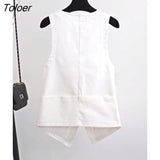 Vests Women Casual Daily Pure Pocket Korean Style Mujer Summer Breathable Stylish Design V-neck All-match Retro