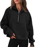 Autumn And Winter New Fashion Leisure Sports Half Zipper Hooded Short Plus Velvet