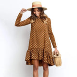 Women Spring Dress Fashion Polka Dot Print Ladies Casual Clothing Long Sleeve Mini Short Loose Yellow Dresses 2020