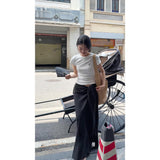 Casual Style Niche White Short-Sleeved T-Shirt Black Irregular Design Half-Body Dress Suit Women's