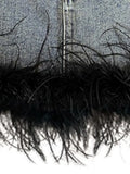 Fashion Women's Denim Skirt Zipper Spliced Feathers High Waist Solid Color Slim Female Mini Skirts Summer 2023 New