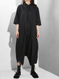 Loose Fit Women Black Wide Leg Long Jumpsuit New High Waist Pocket Stitch Pants Fashion Tide Spring Autumn 2023