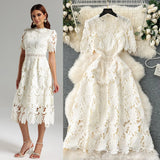 Spring Dress 2025 New Women's Spring And Autumn Heavy Industry Water-Soluble Lace Lace-In-Air Mid-Change Dress Vacation
