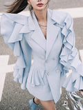 2023 Autumn New Style Ruffle Wave Sleeve Suit jackets Women's Double Breasted Design Solid Color Blazer Fashion Tide