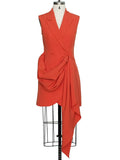Fashion Women's Suit Evening Dress Sleeveless Double Breasted Large Hemline Pleated Orange Dresses Spring 2023 New
