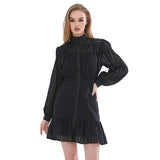 TWOTWINSTYLE Cut Out White Women's Dress Stand Collar Long Sleeve High Waist Spring Dresses Female Fashion New Clothing