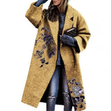 Autumn Winter Women Buttons Jacket Coat Fashion Vintage Print Turn-Down Collar Women Long Sleeve Jacket Outerwear