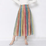 Elegant Striped Colorful Skirt For Women High Waist Ruched Casual Skirts Female Fashion New Clothing 2022