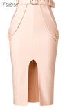 Bodycon Women's High Waist Bandage Skirt 2023 New Knee Length Midi Pencil Office Party Club Elegant Skirts