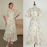 Court Style High Design Feeling Heavy Industry Nail Drill Short Sleeve Single Buckle Dress +