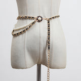 Pu Leather Red Black Metal Chain Long Belt Personality Women New Fashion Tide All-match Spring Autumn 2023
