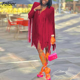 New Design Tassel Fringe Mini Dress Sexy V-neck Long Sleeve Dresses Party Club Vintage Vestidos Street Stylish