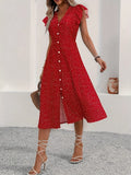 Women's Dress Short Sleeve Button Wave V-Neck