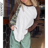 Rockmore Harajuku Oversized Top Women Long Sleeve Patchwork T Shirt Autumn Loose Tees Female Streetwear Grunge Clothes