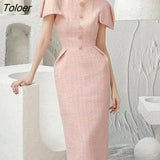 Embroidery Flower Dress Women 2023 Short Sleeve Party Vestido Lady Clothing Vacation O-neck Pink Lace