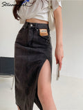 Maxi Jeans Skirt Women Denim Long Skirts Summer 2022 Vintage Maxi Skirt Side Split Denim Skirt Women Long