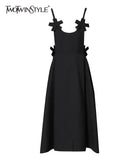 Black Bowknot Sling Dress For Women Sexy Backless Hollow Out High Waist A Line Evening Party Dress Female 2021