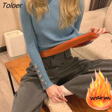 Slim Thicken Plus Velvet Classic Sweater Woman New Winter Knitted Long Pullover Korean Fleece Lined Warm Knitwear