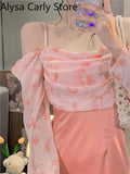 Party Elegant Fairy Split Dress Women 2022 Spring Patchwork Design Sexy Korean Party Dresses Female Casual Long Sleeve Strap Dress