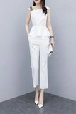 Suit 2022 Sexy Lace Patchwork Blazer Waist Tops+Slim Pencil Pants Trousers Office Lady Business Two Piece Pants