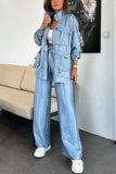 Women's Straight Trousers Two-Piece Solid Fashion Long-Sleeved Jacket Three-Dimensional Pocket