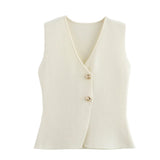 New Gold Button Knitted Vest Small Folding Splicing Skirt