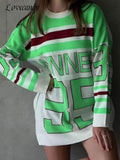 Striped Mid-length Sweater Women Casual Contrast Color Pullover Female Fashion O-Neck High Street Sweater