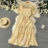 Collar Polka Dot Dress Women Short Puff Sleeves 2022 New Summer Beach Sundress French Sweet Chiffon Long