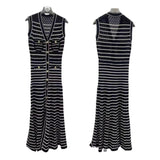 Knitted Dress Hollow Stripe V-Neck Sleeveless Temperament Elegant Summer