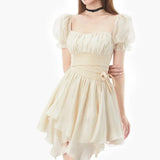 Elegant Short Party Dress Evening Women Sweet Fairy Vintage Mini Dress Lolita Kawaii Clothing 2022 Summer Korean