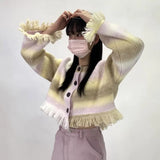 Y2k Tassel Cardigans Korean Fashion Rainbow Gradient Cropped Cardigan Vintage Harajuku Wool Cardigan Kawaii Knitwear