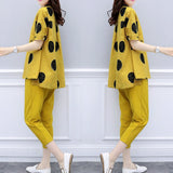 2 Piece Set Outfits for Women Matching Polka Dot Top and Pants Suits Plus Size 2021 Summer Tracksuit Co-ord Set
