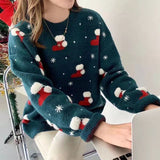 Christmas Cartoon Socks Sweater Women Loose Casual Round Neck Pullover Sweater Women Autumn And Winter New Snowflake