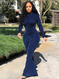 Lurex Sexy Bell Bottom Bodysuit Long Sleeve Striped Flare Jumpsuit Party Night Club Ladies One Piece Bodycon