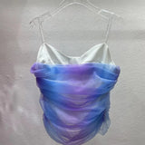 Sexy Patchwork Ombre Mesh Camis For Women V Neck Sleeveless Slim Tank Tops Female Summer Fashion Clothing 2022