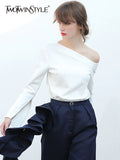 White Asymmetrical T Shirt For Women Slash Neck Long Sleeve Solid Minimalist Spring T Shirts Female Fashion