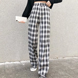 Pants Women Wide Leg Loose 4XL Plus Size Slacks Trousers Checkered High Elastic Waist All-match Girl 2021 Spring